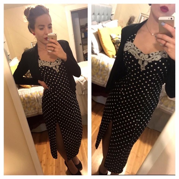 Vintage Polka Dot Dress w Slit and Open Back - Picture 5 of 5